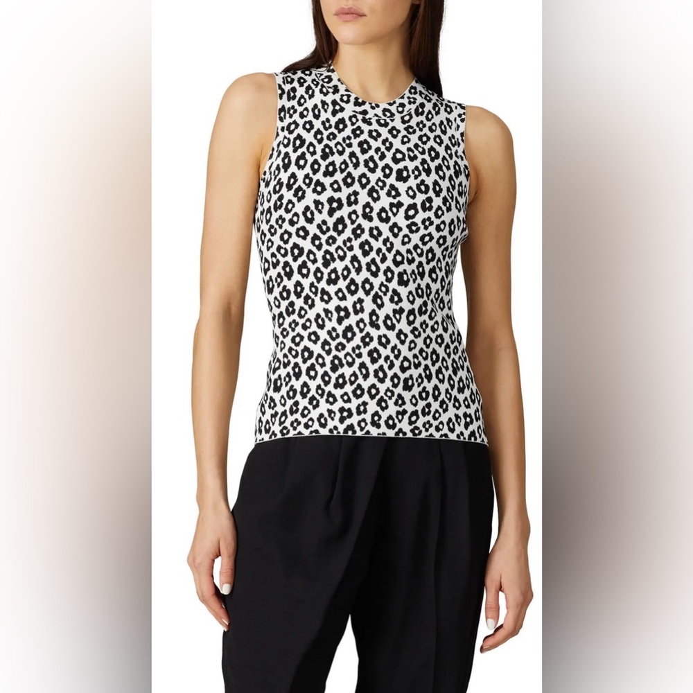 Theory Black and White Animal Print Tank Top